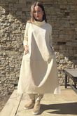 Scuba Stretch Funnel Neck Cocoon Dress Ecru /11=